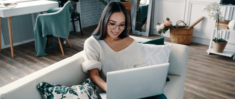 Laptop woman online crop content