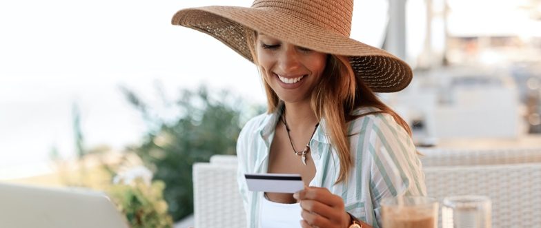 Credit card woman happy crop content