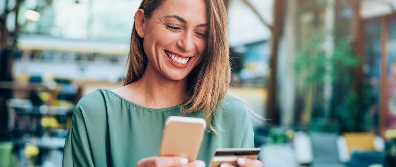 Woman checking her neobank account content