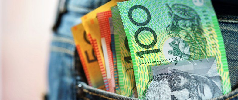 Australian currency in back pocket content