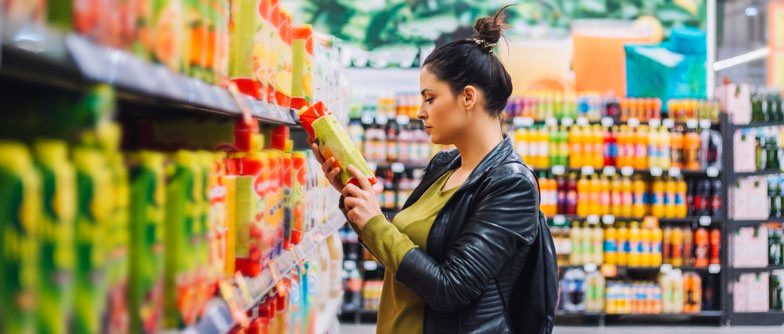 Woman shopping mindfully content