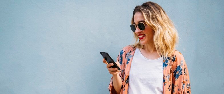 Woman making international money transfer content