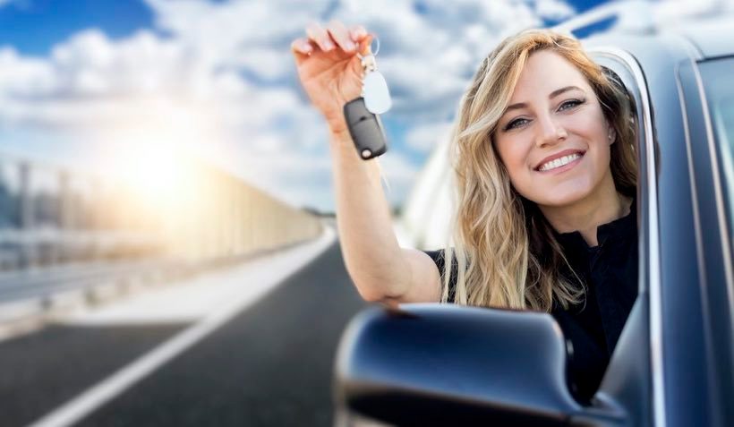 Blue sky blonde with car keys article image content