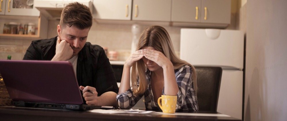 People couple reaction worried content