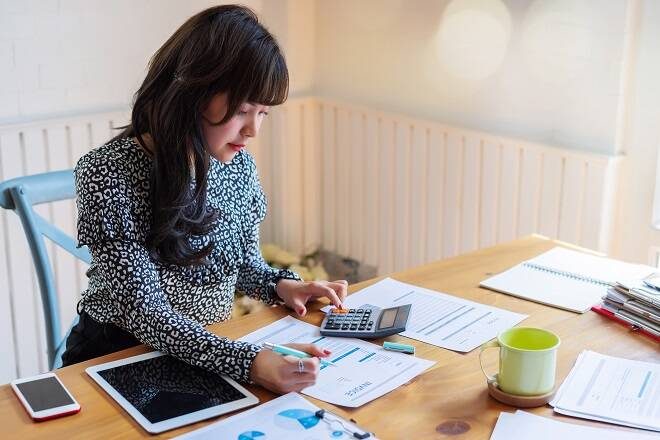 Businesswoman doing her taxes