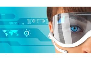 Lady Accessing her bank account with Google glasses and iWatch