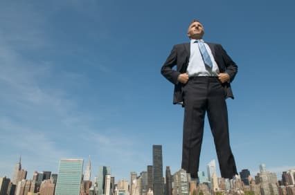 Man giant city business content