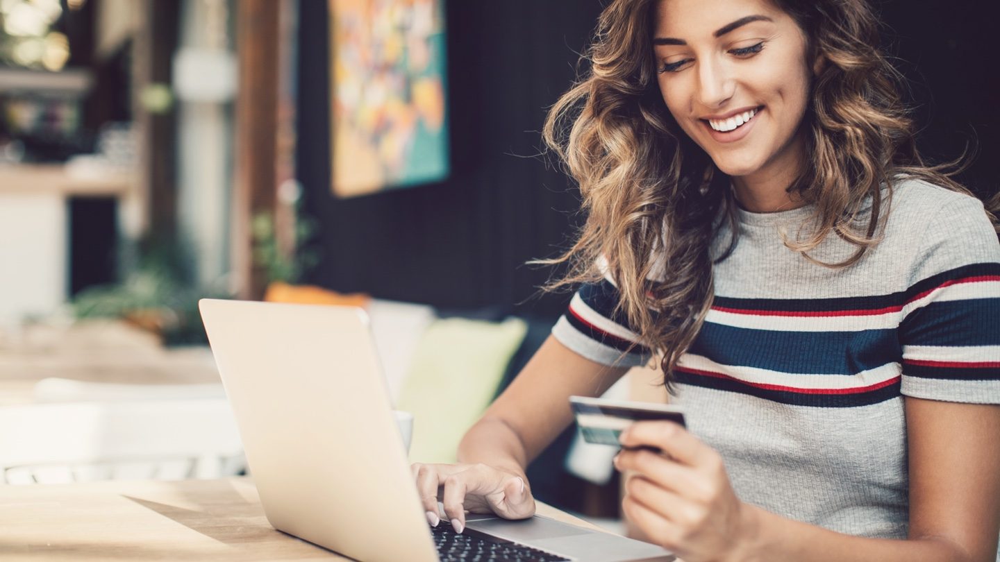 Woman shopping online internationally