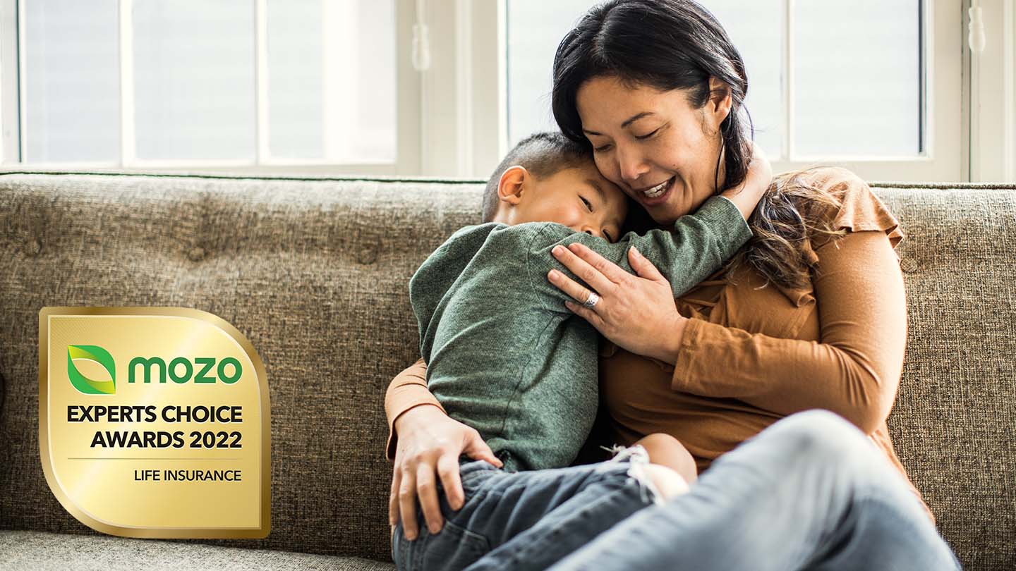 woman and her son on a couch