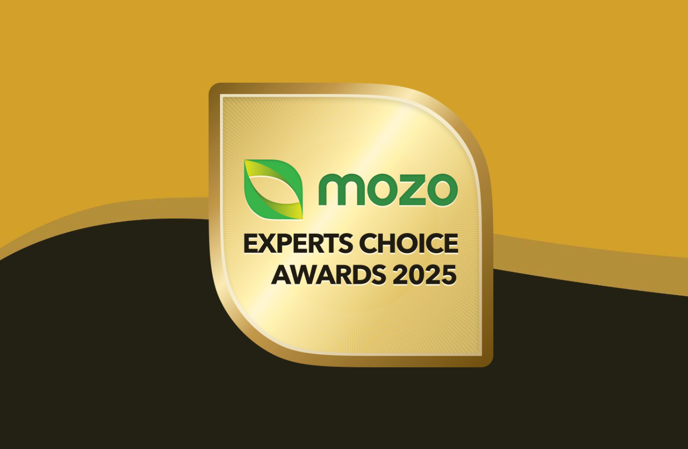 Mozo Experts Choice Awards 2025 banner on gold and black background.