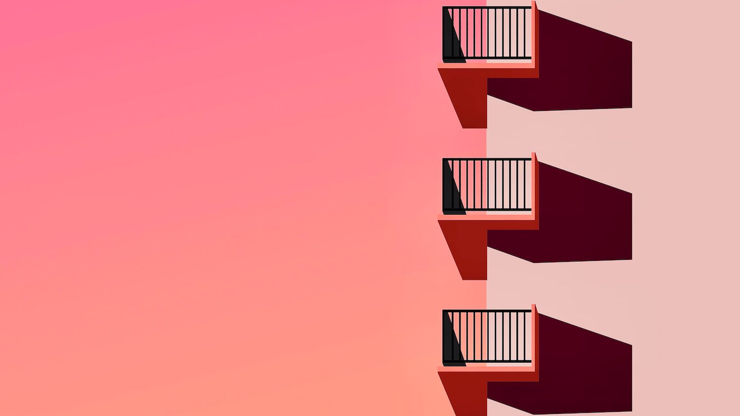 An illustrated picture of pink city apartment balconies