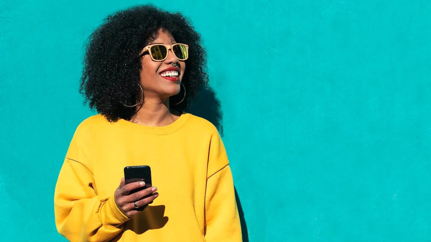 Woman on phone using banking app