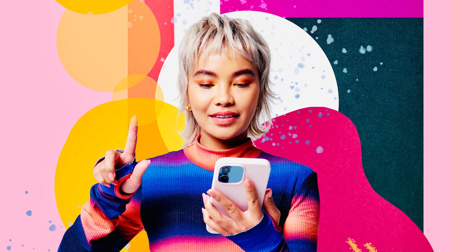 Collage of a woman swiping on her phone.