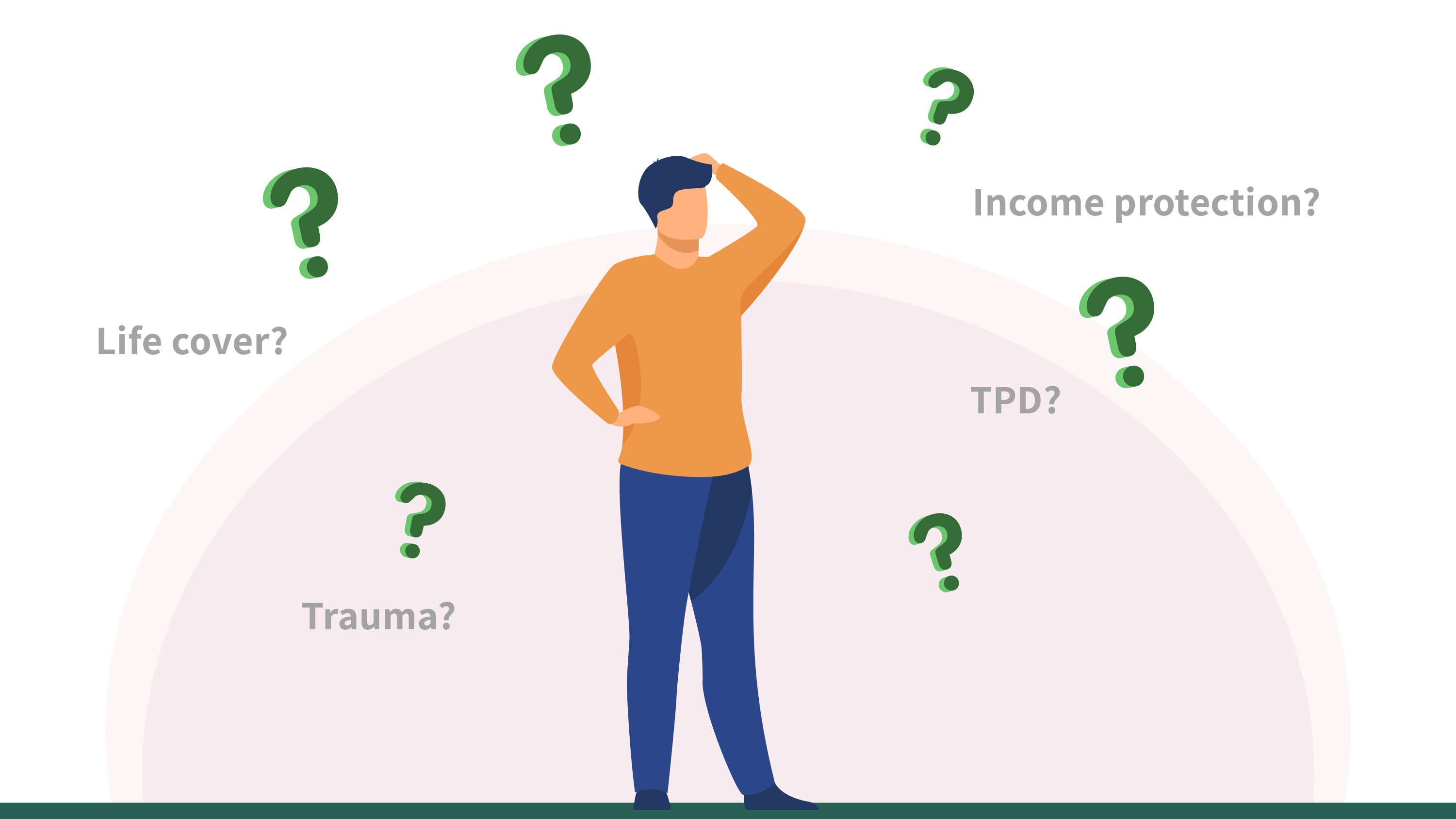 Cartoon of a person thinking about different kinds of life insurance.