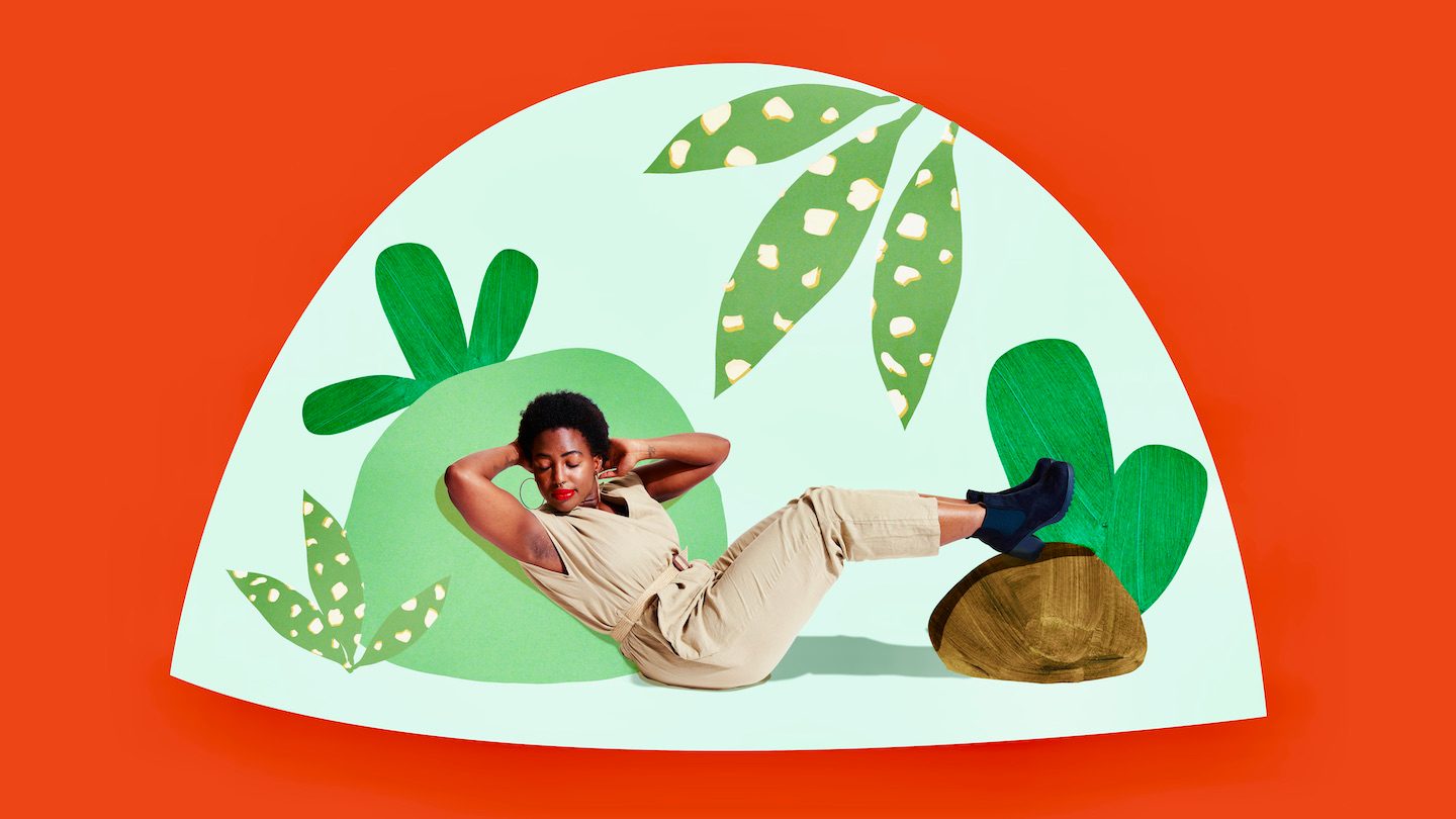 Collage of a woman relaxing in an Australian garden, content that she's got her cheap life insurance sorted..