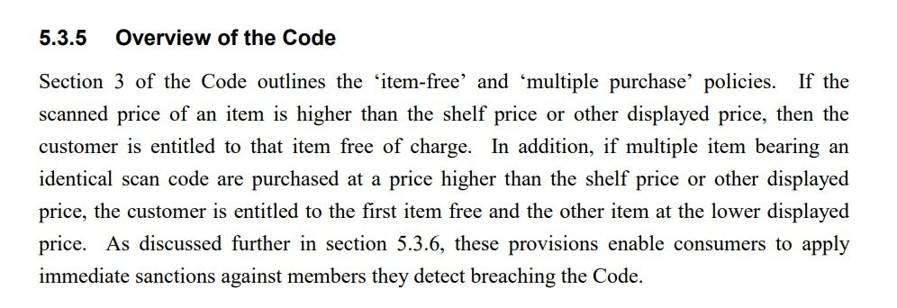 Overview of the scanning code of practice for supermarkets