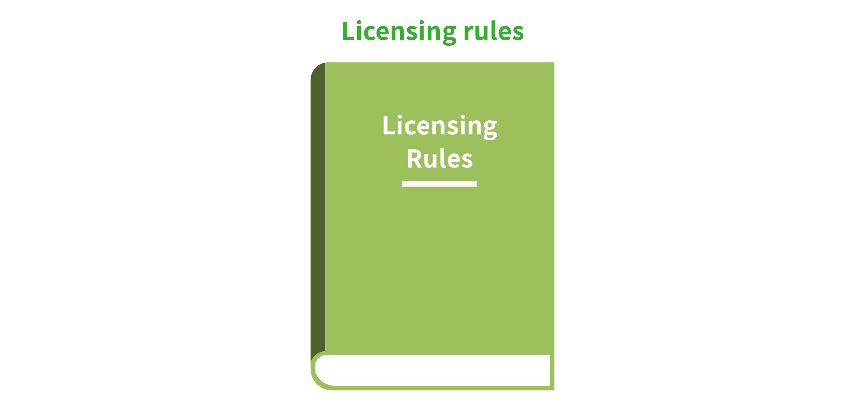 Graphic illustration of licensing rules book.